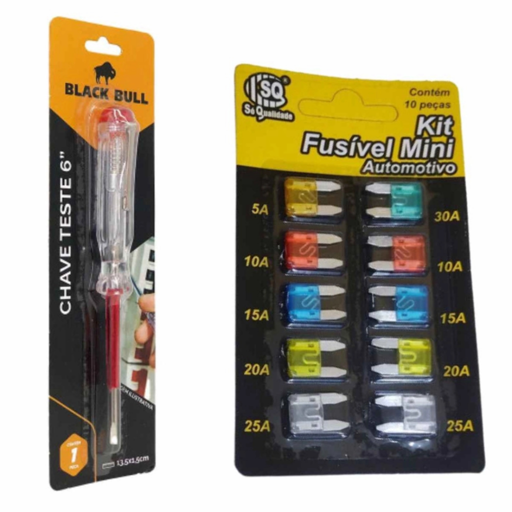 Kit 10 MINI Fusível  Carro E Moto Chave Teste E Garra