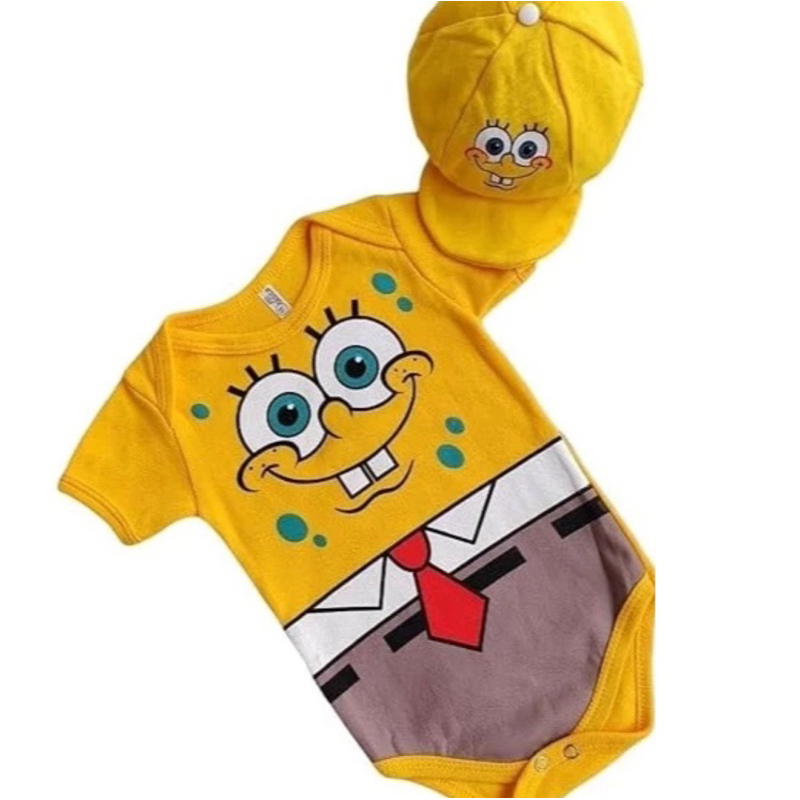 Body Temático bebê Bob Esponja + Boina Mesversario