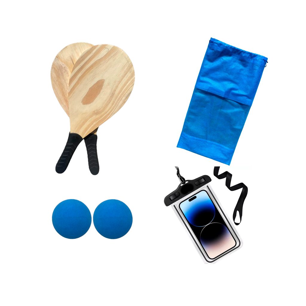Frescobol raquetes madeira jogo praia c/ 2 bolinhas borracha c/ bolsa e capinha a prova dagua poeira