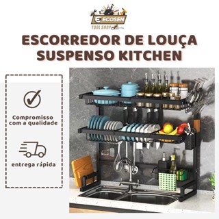 Escorredor De Louça Suspenso Kitchen Rack Aço Inoxidável Organizador Louça Preto 65/85cm