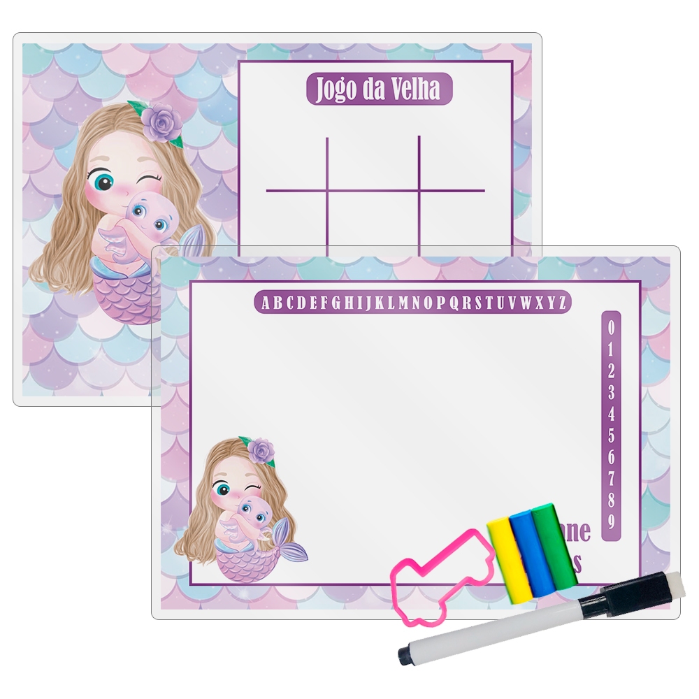 10 Lembrancinhas Festa Infantil Lousa Mágica + Caneta + Kit Massinha Personalizada Tema Sereia em Oferta na Shopee