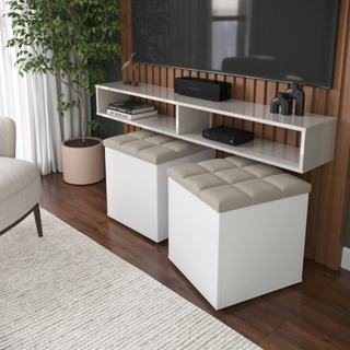 Kit Puff Baú Suede Decorativo Organizador Sala Quarto Escritório
