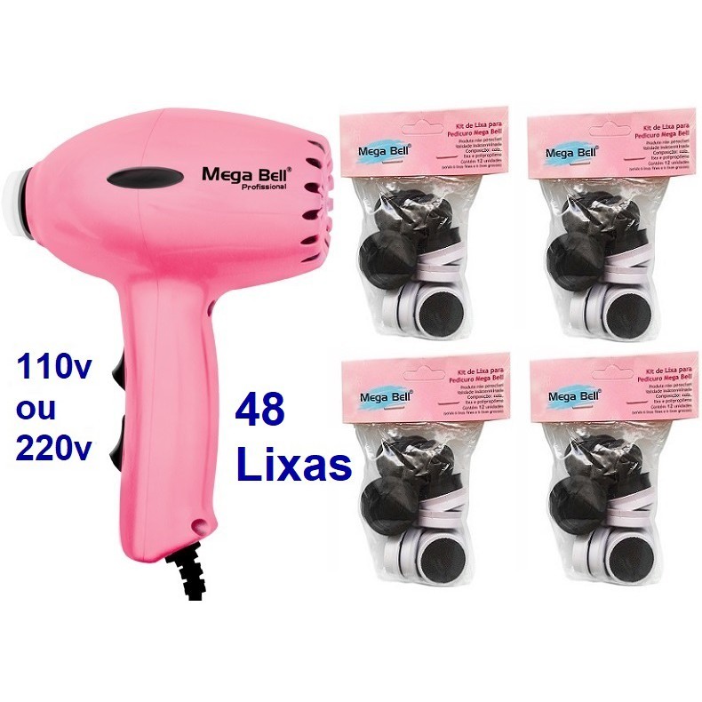 Pedicuro Compact Elétrico Rosa Esfoliador Lixa Elétrica Para os Pés + 48 Lixas Descartáveis