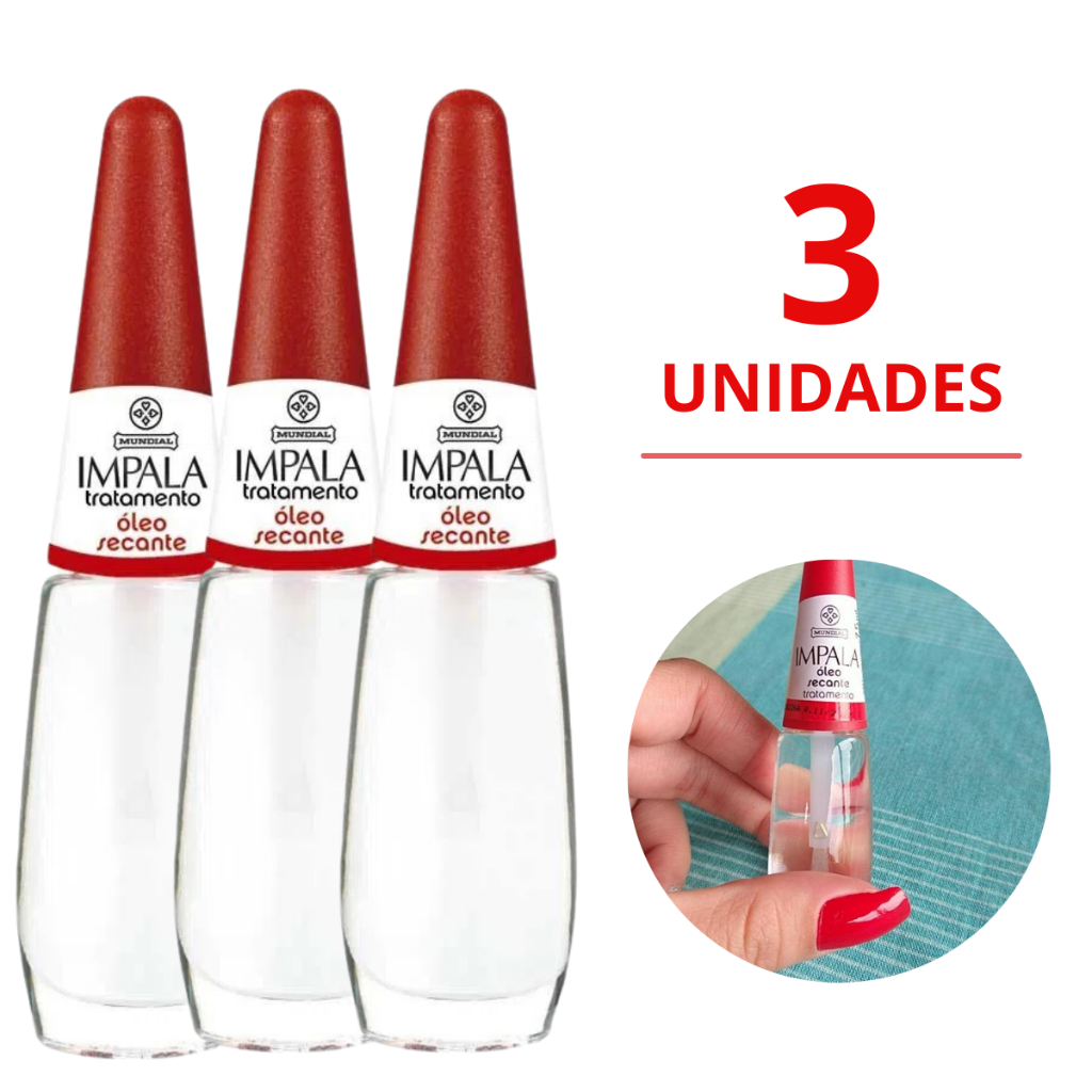Kit 3 Esmaltes Óleo Secante Impala Tratamento Manicure Pedicure