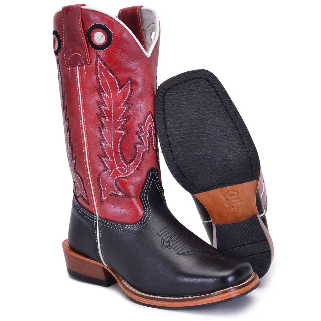 Bota Texana Em Couro  Masculina Country Bico Quadrado Salto Carrapeta Fattor Shop