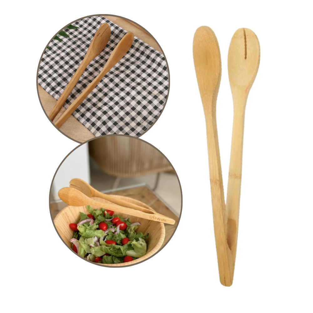 Pegador Salada Multiuso Pinça Longo Ponta Bambu 30Cm - Home & Living
