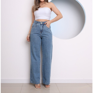 Calça jeans wide leg com brilho modelo novo feminino em Oferta na Shopee