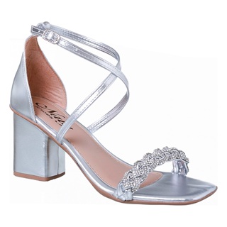 Sandália Trazeiro 41,42,43  Strass Feminina Salto Grosso Brilho Festa Prata em Oferta na Shopee