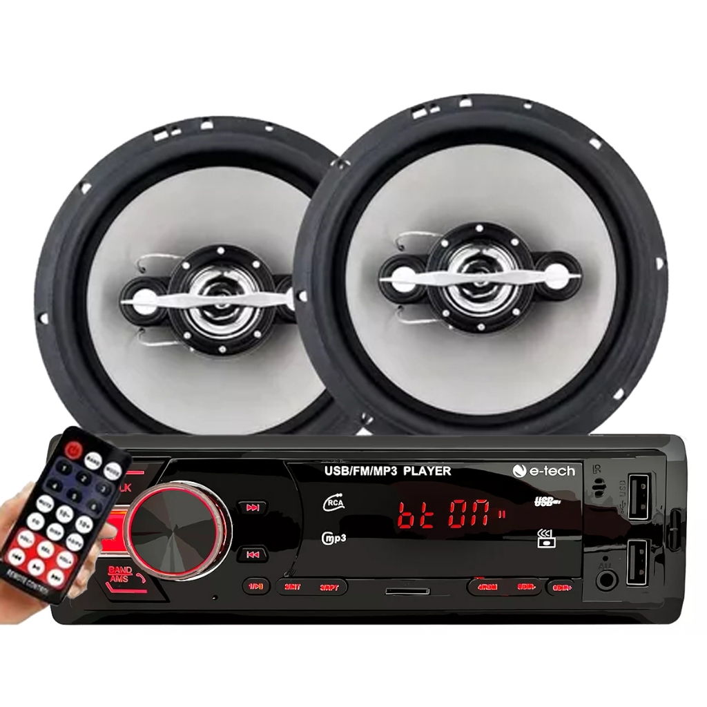 Kit Som Carro Radio Mp3 Bt 2 Usb E Par Alto Falantes 6 Polegadas