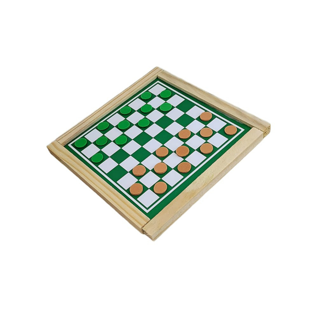 kit C/3 unidadesJogo de Dama e Trilha 2 em 1 Tabuleiro Básico de Madeira 21x21 com Piões em MDF Diversas Cores