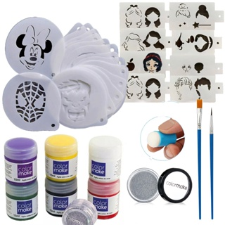 Kit 24 Stencil para Pintura Facial corporal + Tintas + 2 Pincéis + 1 Glitter + batedor em Oferta na Shopee