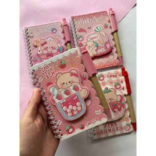 Bloco de Anotações Com Caneta Ursinho Borboleta 3D Fofo Mini Caderno Papelaria em Oferta na Shopee