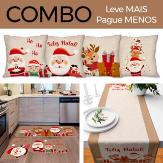 COMBO IMPERDÍVEL FELIZ NATAL: KIT 04 CAPAS DE ALMOFADAS PAPAI NOEL + KIT 3 TAPTES DE COZIN...