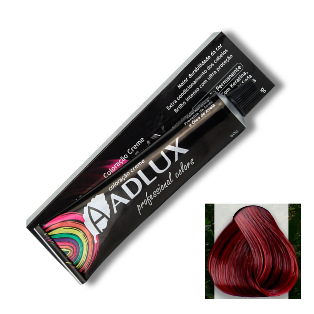 Coloração Creme Adlux 6.66 Louro Escuro Vermelho Intenso 60g - Fundo de Pigmento Azul nas Cores Base