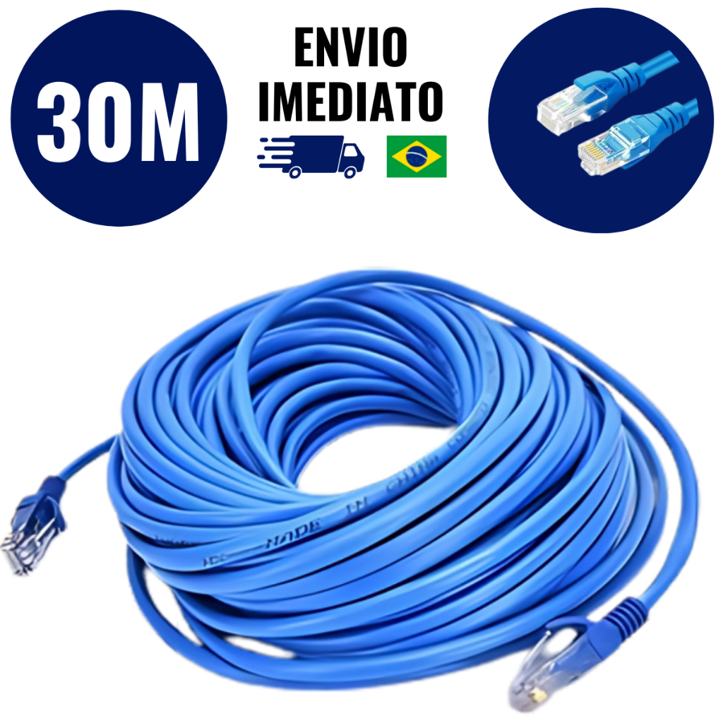 Cabo Rede De Internet CAT5E Velocidade Alta 30 Metros Azul Rj45