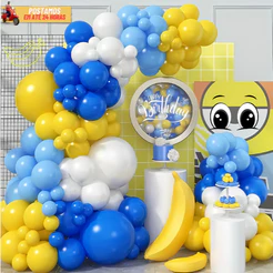 Kit 200 Balão Tema Filme - Amarelo + Branco + Azul Claro + Azul Escuro Para Arco Aniversário Eventos