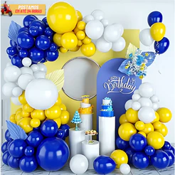 Kit 150 Balão Para Arco - Branco + Azul Escuro + Amarelo Decoração Aniversários e Eventos Decoração.