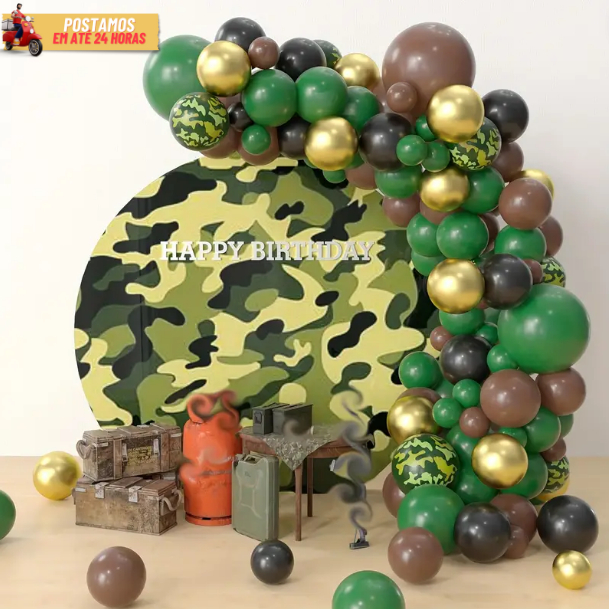 Kit 175 Balão Tema Exército - Preto + Marrom + Verde Escuro + Dourado Cromado Decoração Aniversário. em Oferta na Shopee