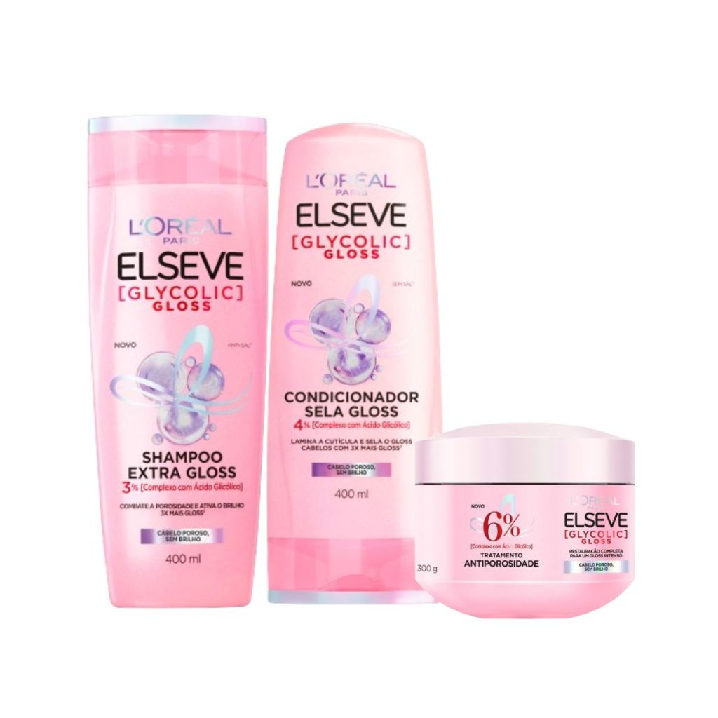 Kit Glycolic Gloss - Shampoo 400ml + Condicionador 400ml + Creme de Tratamento 300g