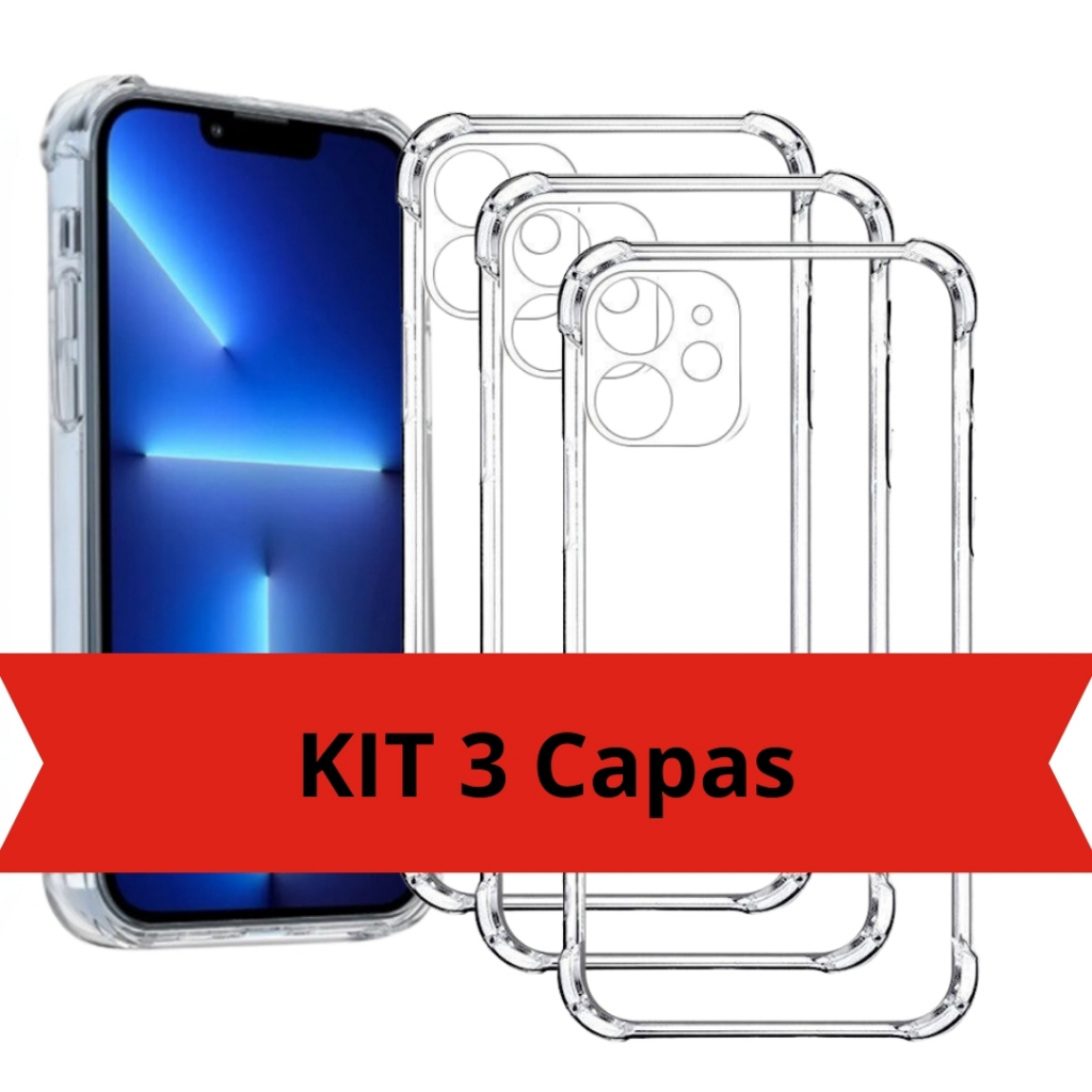 Kit 3 Capa Capinha Silicone Transparente Antichoque iPhone 13 IPhone 14 XR 11 16 Pro Max (Todos Modelos) em Oferta na Shopee