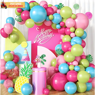 Kit 200 Balão Tropical - Azul Claro + Rosa Claro + Pink + Verde Claro Decoração Festas Aniversários. em Oferta na Shopee
