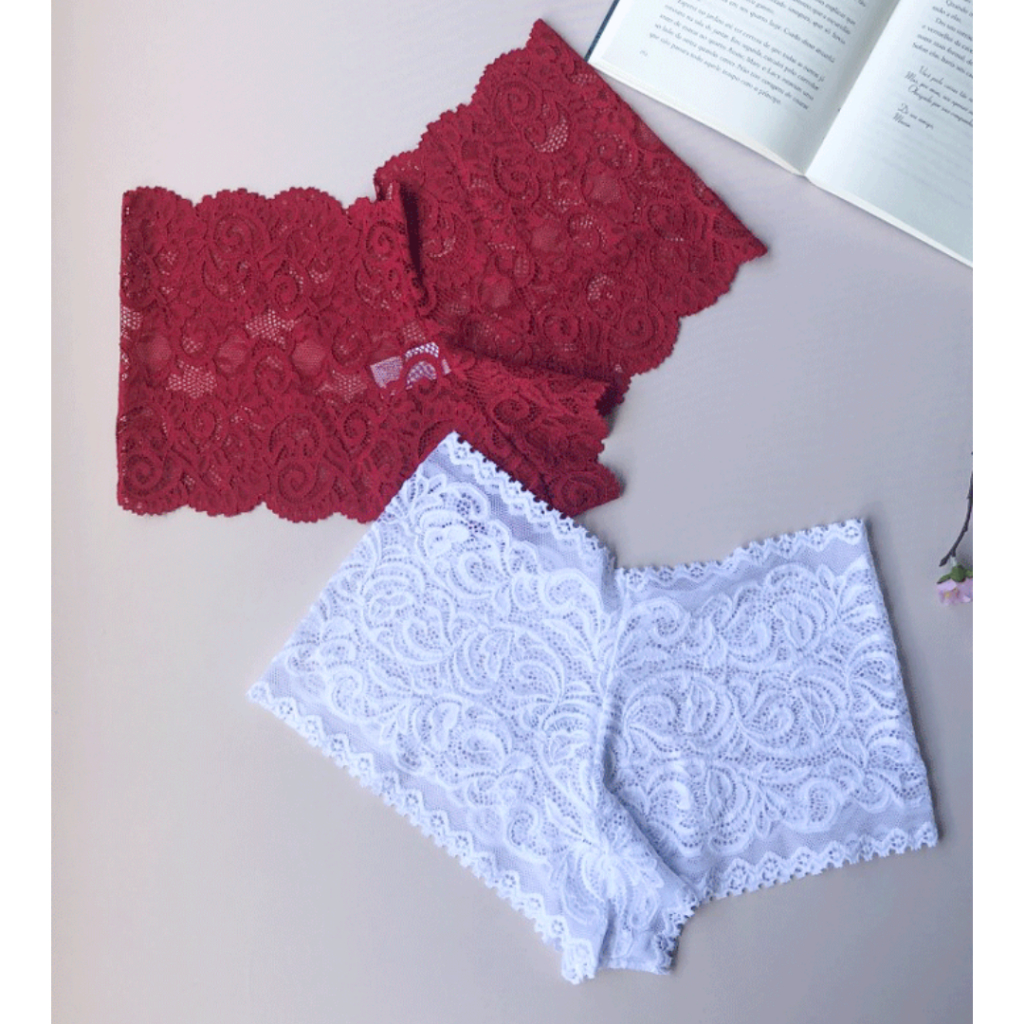 Kit 5 Calcinhas Caleçon Lingerie Tanga Shortinho Renda Feminino Calesson Sexy Lingerie