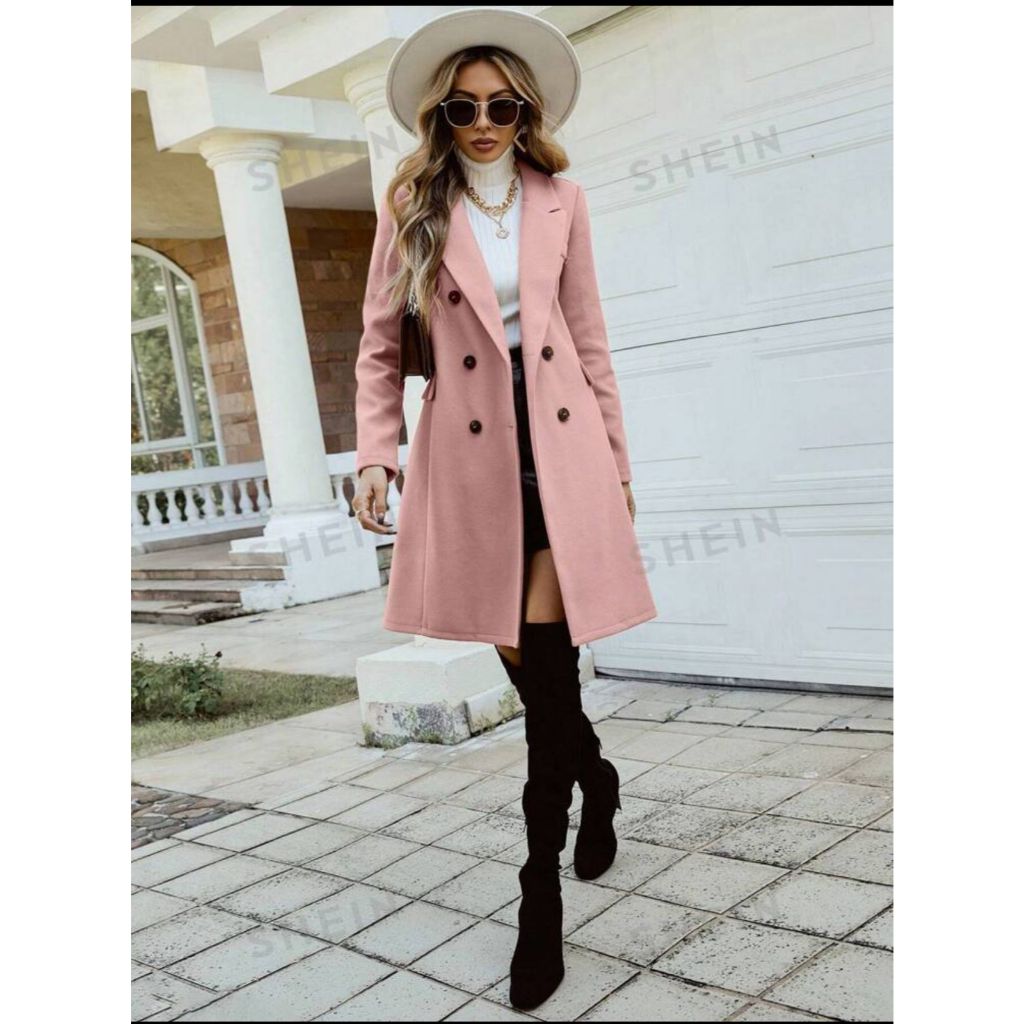 Casaco Sobretudo Feminino Preto Inverno Blazer Moda Com Bolsos Falsos Jaqueta De Frio De Manga Cumprida Elegante