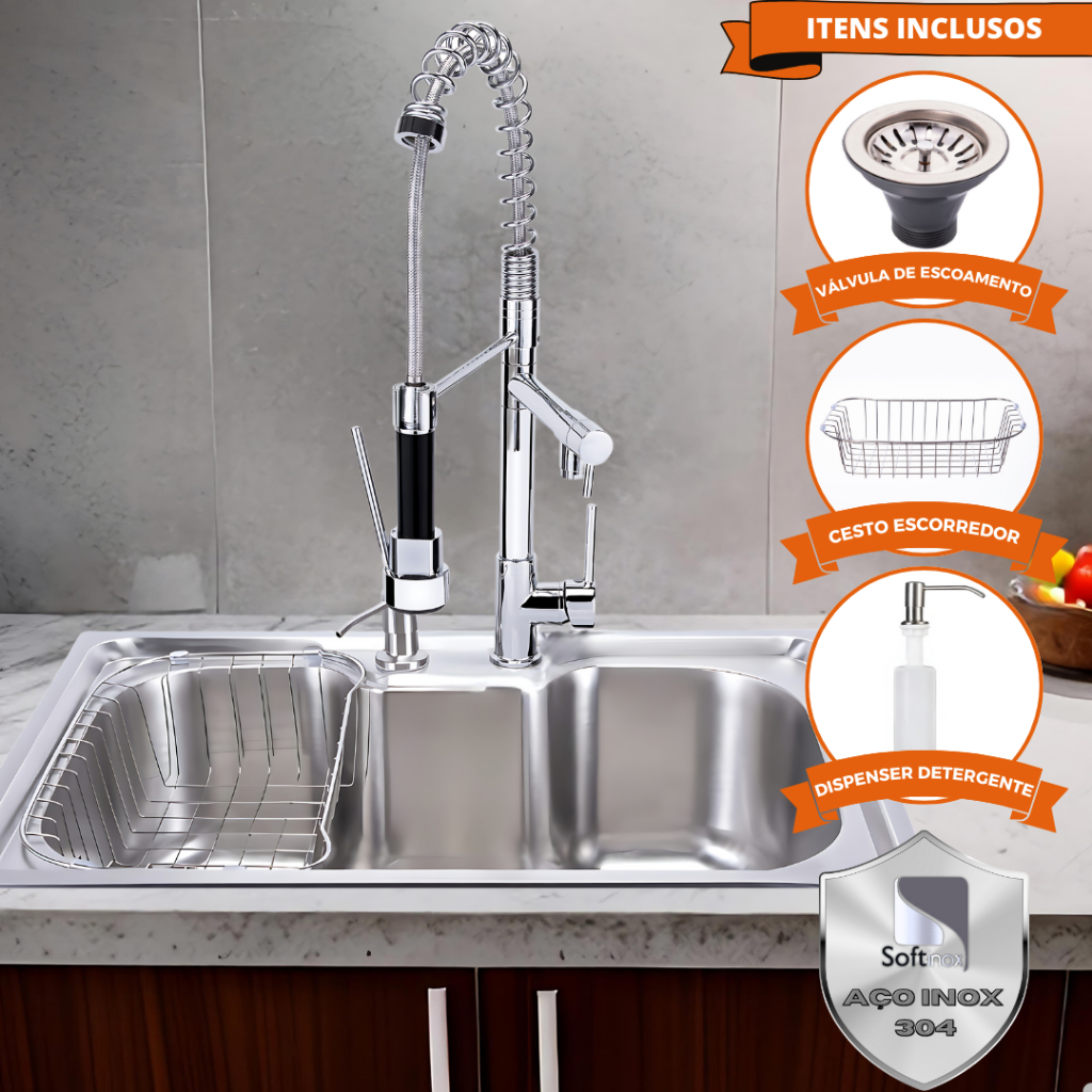 Cuba Inox Completa Soft 60x40 Com Torneira Monocomando