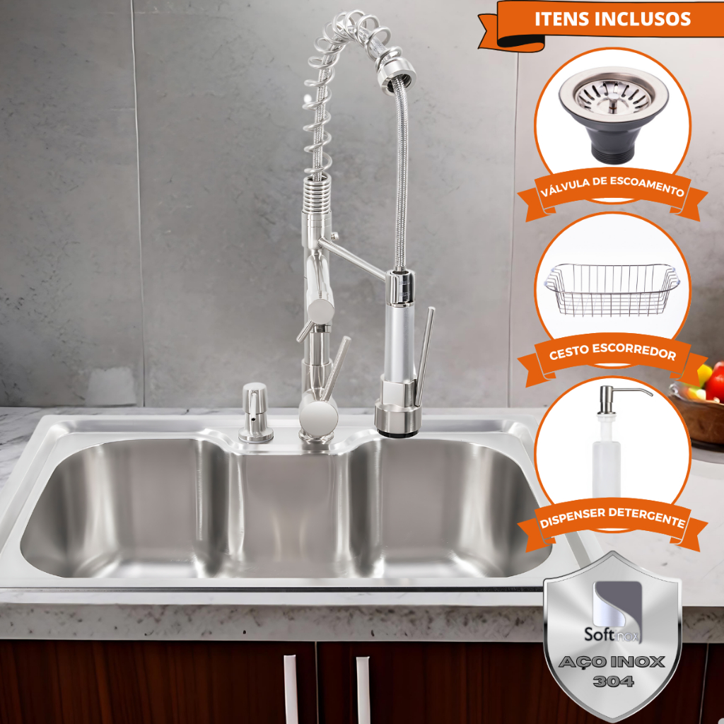 Cuba Pia Cozinha Gourmet Aço Inox 60x40 Com Torneira 2 saída
