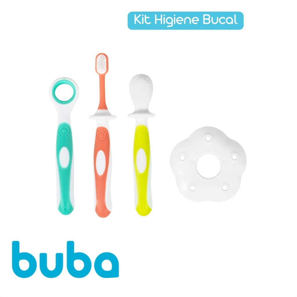Kit Escova de Dente para Higiene Bucal do Bebê Infantil 4 Peças Buba - Mom & Baby
