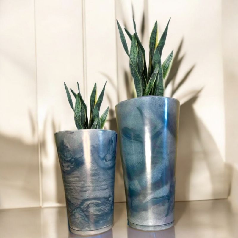 kit 2 Vasos coluna grande e médio cone polido Mármorizada com prato Premium Luxo Jardim Sala em Oferta na Shopee