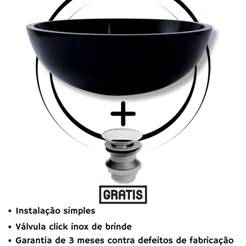 KIT LOPAZZI CUBA REDONDA PIA DE VIDRO 30X30 + VÁLVULA CLICK INOX INTELIGENTE PARA BANHEIRO BANCADA LAVABO