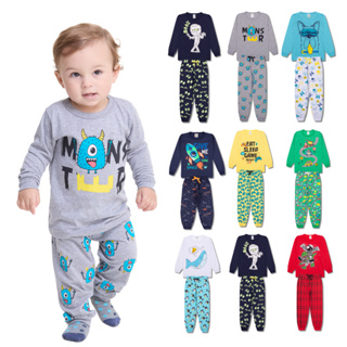 Kit Sortido 4 Peças Pijama Manga Longa Bebê Menino (2 Camisas + 2 Calças) Kit com 2 Pijamas de Roupa Infantil em Oferta na Shopee