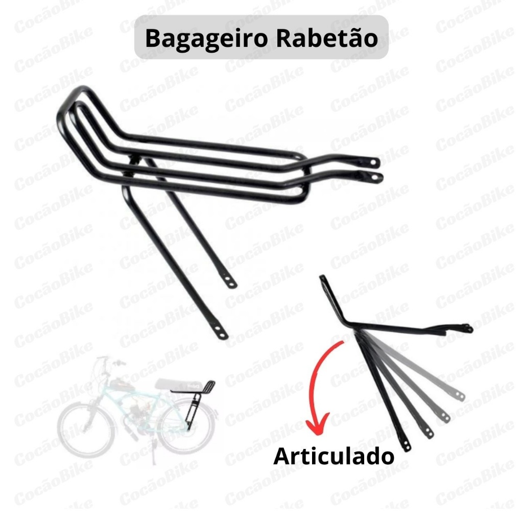 Bagageiro Garupa Articulado para Bicicleta Rabetão Bikelete Dobrável Motorizada Aro 20 24 26