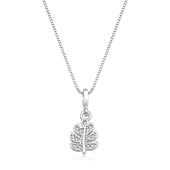 Colar Feminino de Prata 925 Folha com zircônia