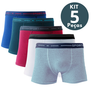Kit 5 Cueca Box Boxer Masculino De Algodão Tecido Premium Confortável em Oferta na Shopee