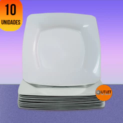 KIT 10 PRATOS QUADRADOS PLÁSTICO JANTAR ALMOÇO FESTAS CHURRASCO