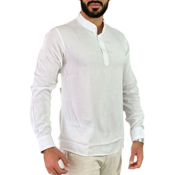 Bata masculina em linho manga comprida camisa social premium PROMOÇÃO ano novo, natal, batizado