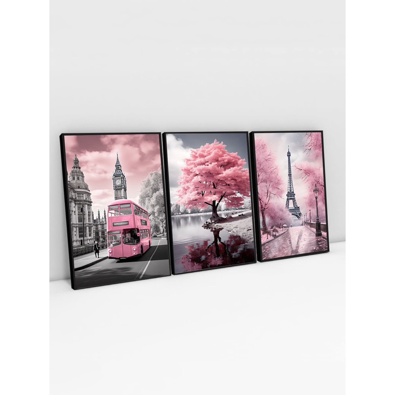 Quadro Decorativo Trio Paris Torre Eiffel Arquitetura Cidade Luz Viagem Romance Paisagem França