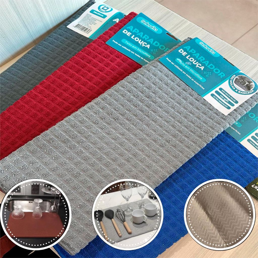 Aparador de Louça Escorredor Absorção P/ Bancada de Cozinha em Microfibra Não Risca