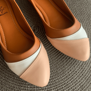 Sapatilha Feminina Confortável Bico Fino Sapatilha Terracota Tricolor Elegante em Oferta na Shopee