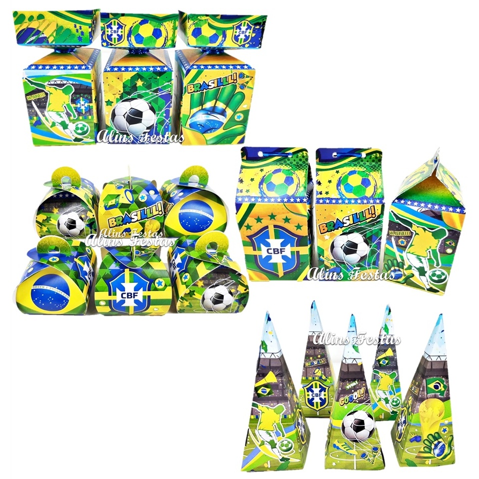 Brasil Kit Lembrancinhas Futebol Brasil Papelaria 20 Caixinhas Copa do Mundo Decoração Futebol 2026.