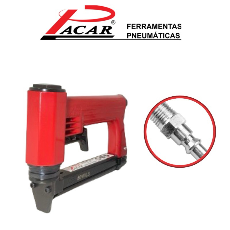 Grampeador Pneumático 80W/LS + Pino de Engate - Grampeador Tapeceiro  Para Madeira Original Pacar