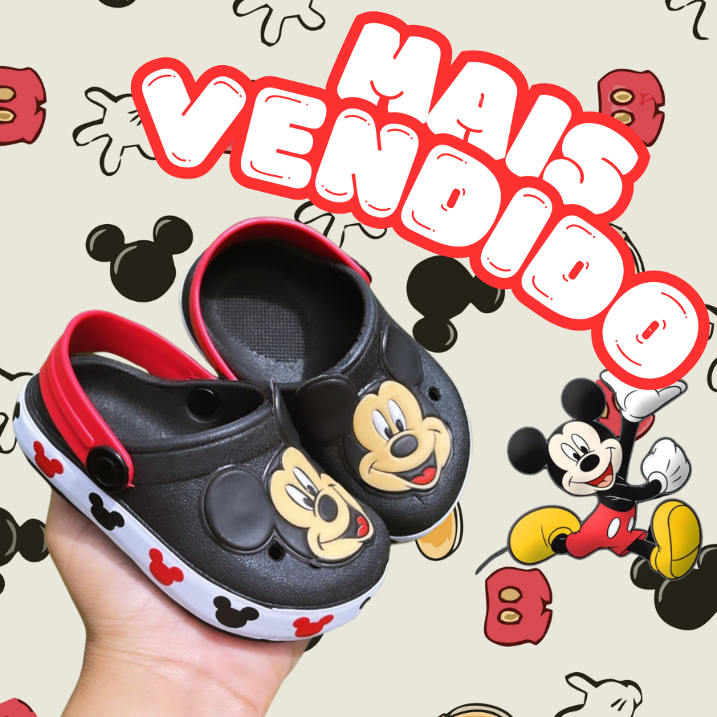 Sandália Babuche Infantil Mickey Linda Leve Macia Confortável