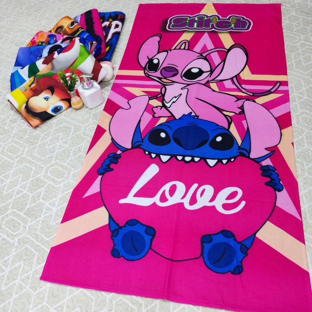 Toalha STITCH LILO de Banho e Praia Temática Personalizada do Gigante Algodão Rosa em Oferta na Shopee