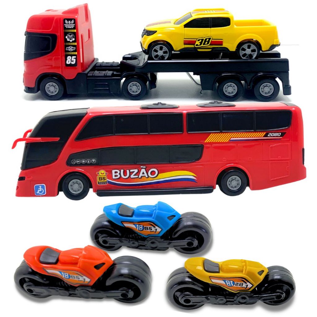 Kit 06 Carrinhos de Brinquedo Menino Presente Barato Caminhão Motinha Moto Onibus BRT Motinho Caminhãozinho Reboque Pickup Buzao Plástico Grande