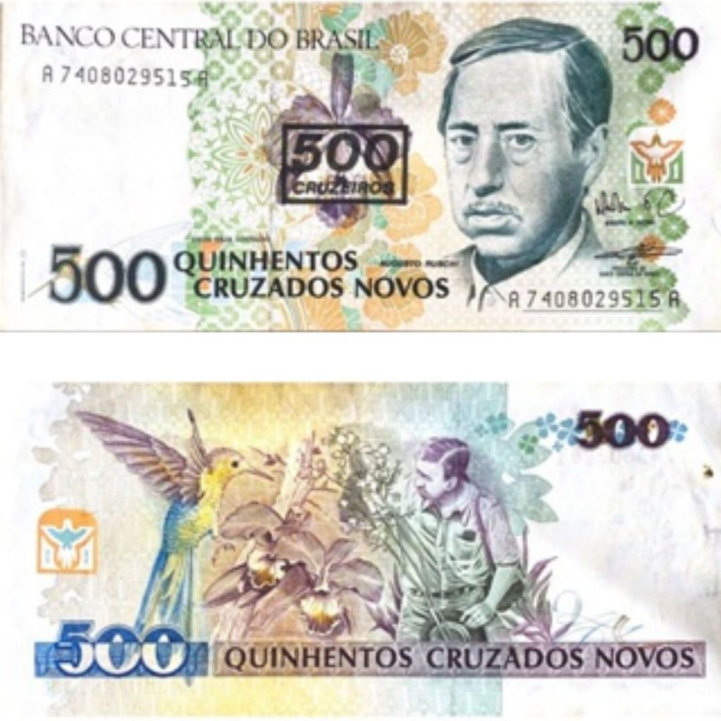 Cédula - Brasil - 500 Cruzeiros marcados em 500 cruzados novos