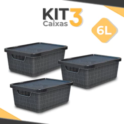 Kit 3 Cesto Organizador Jutta c/ Tampa Quarto Lavanderia 6L