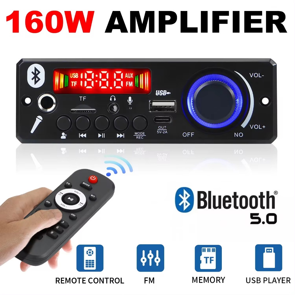 amplificador bluetooth5.0 mp3 120w 160w 80w 50w  decodificador placa 12v sem fio música áudio modul usb tf rádio fm aux