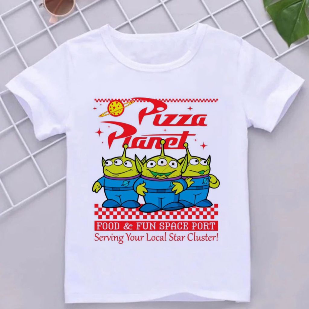 Camiseta Infantil Divertida estampada pizza planet aliens toy story et alien brinquedos Blusa juvenil presente kids